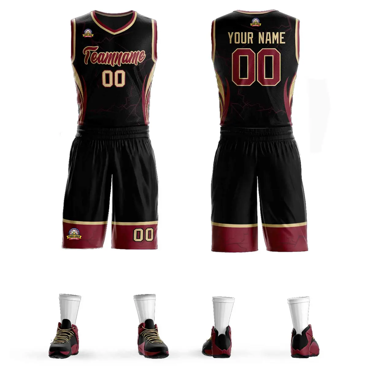 Black Maroon-Khaki Graffiti Lightning Basketball Jersey