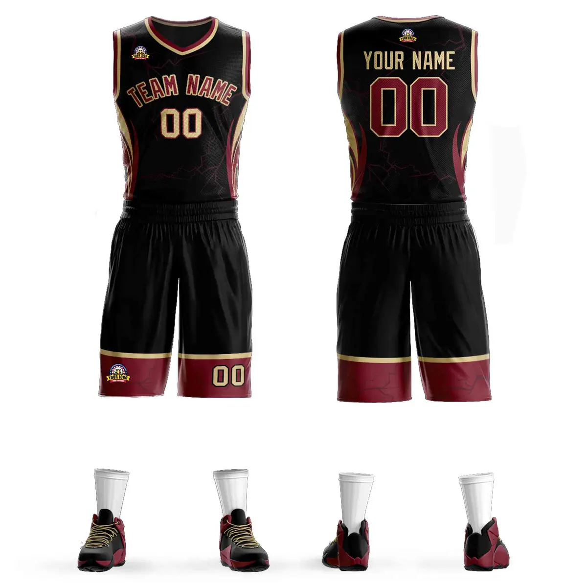 Black Maroon-Khaki Graffiti Lightning Basketball Jersey