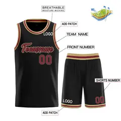 Black Maroon-Old Gold Classic Team Basketball Jersey 3