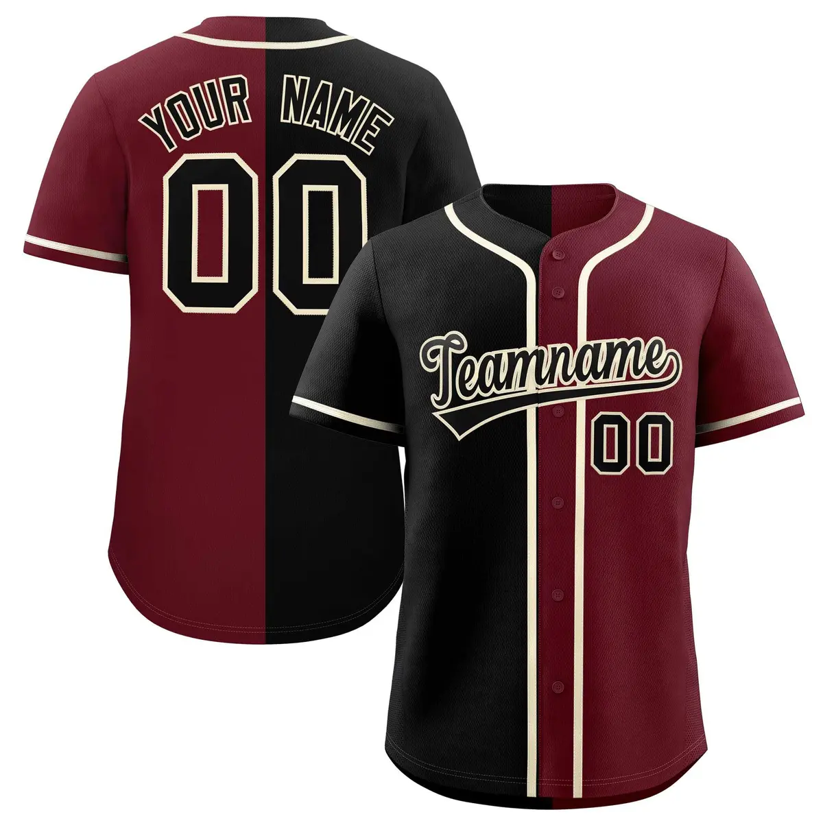 Black Maroon Two Tone Gradient Fashion Baseball Jersey
