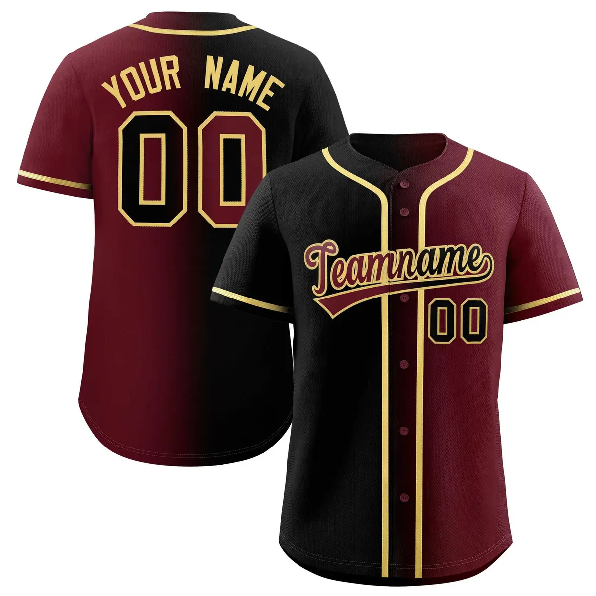 Black Maroon Two Tone Gradient Fashion Baseball Jersey