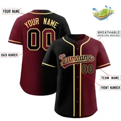 Black Maroon Two Tone Gradient Fashion Baseball Jersey 2