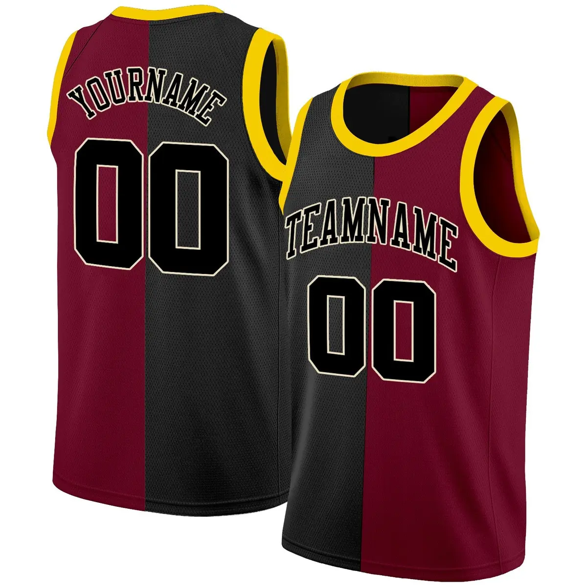 Black Maroon-Yellow Split Fashion Basketball Jersey