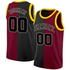 Black Maroon-Yellow Split Fashion Basketball Jersey