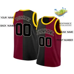 Black Maroon-Yellow Split Fashion Basketball Jersey 2