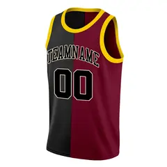 Black Maroon-Yellow Split Fashion Basketball Jersey 3