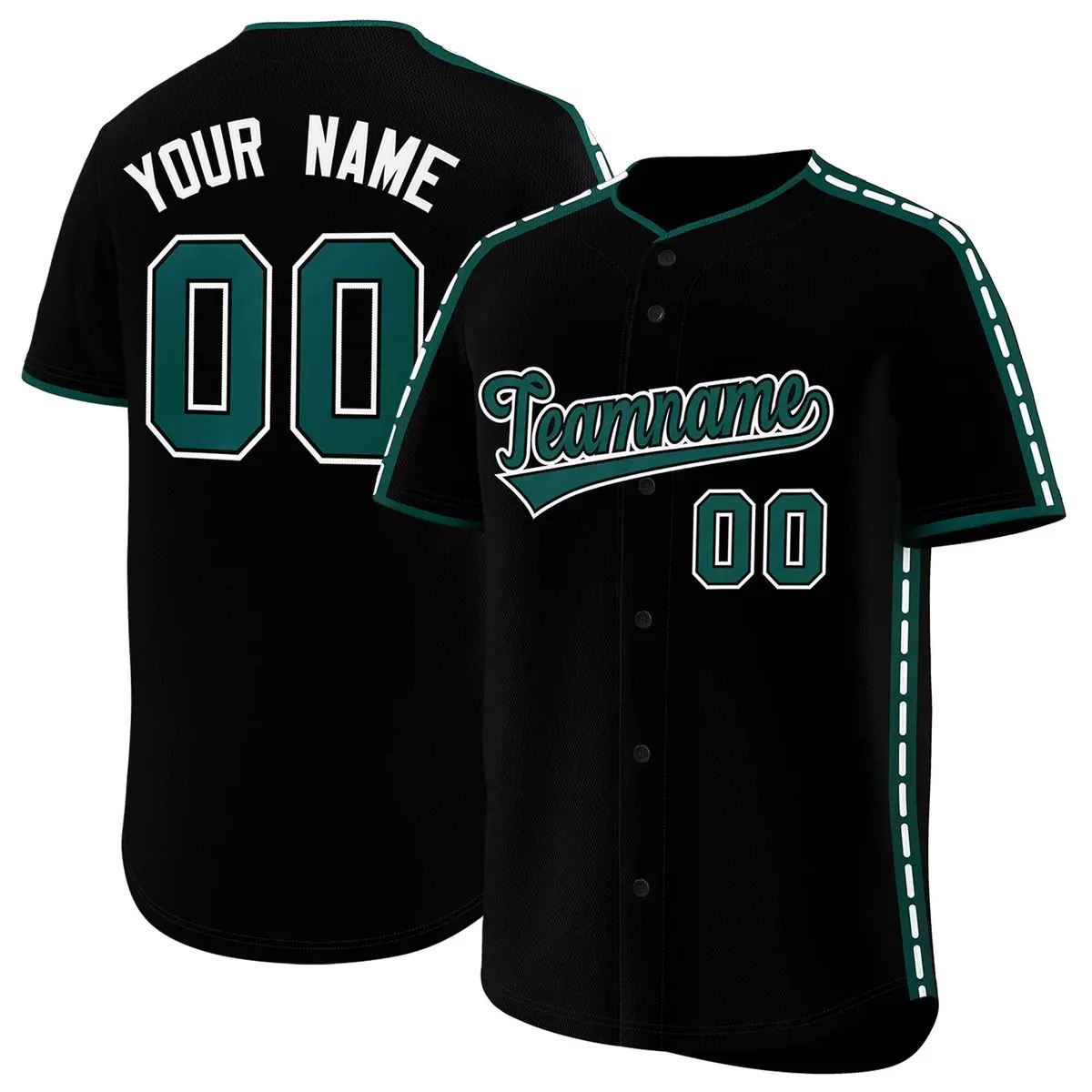 Black Midnight Green Color Block Dotted Side Baseball Jersey