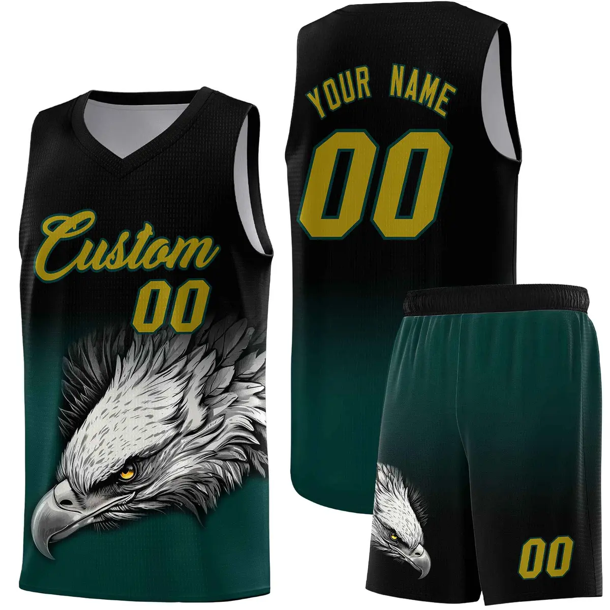 Black Midnight Green Eagle Graffiti Basketball Jersey