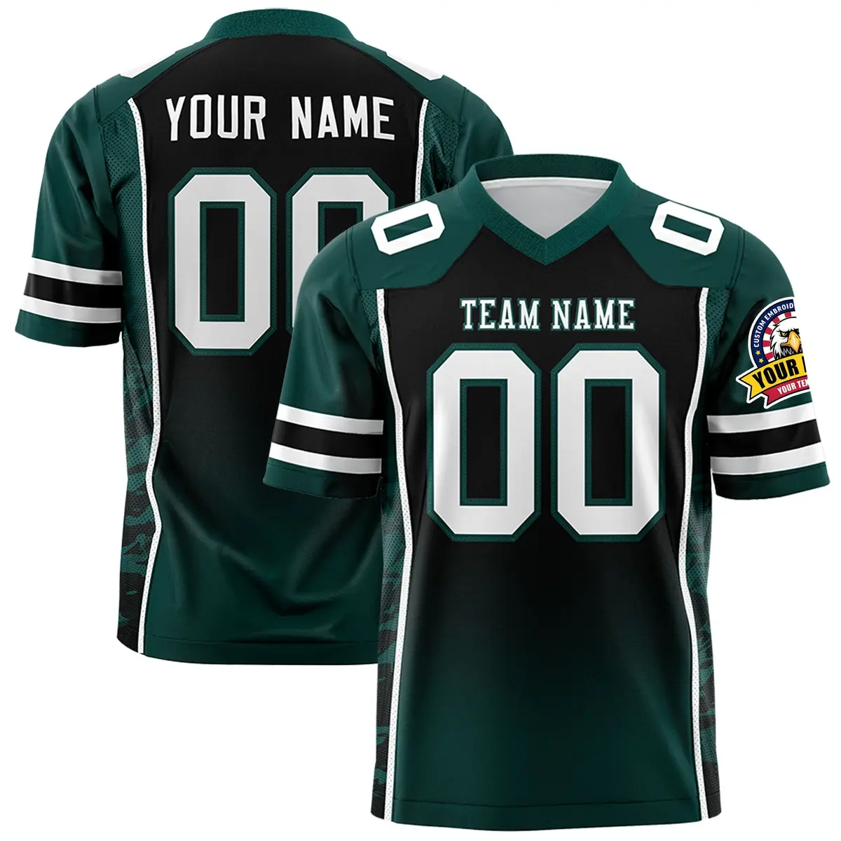 Black Midnight Green Gradient Side Pattern Football Jersey