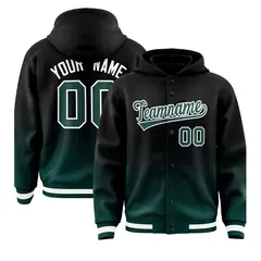 Black Midnight Green Gradient Varsity Letterman Jacket Hoodie