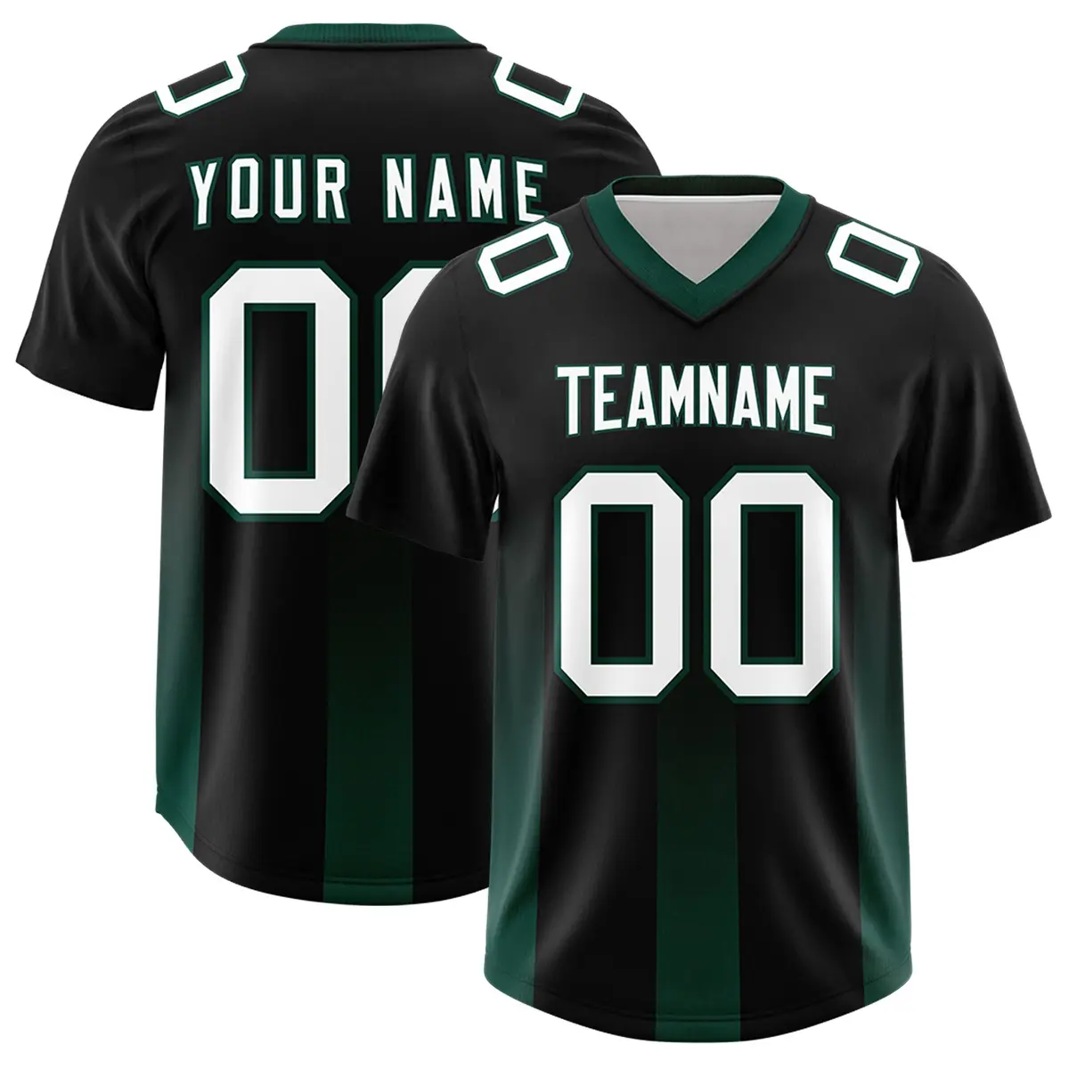 Black Midnight Green Gradient Vertical Stripe Football Jersey