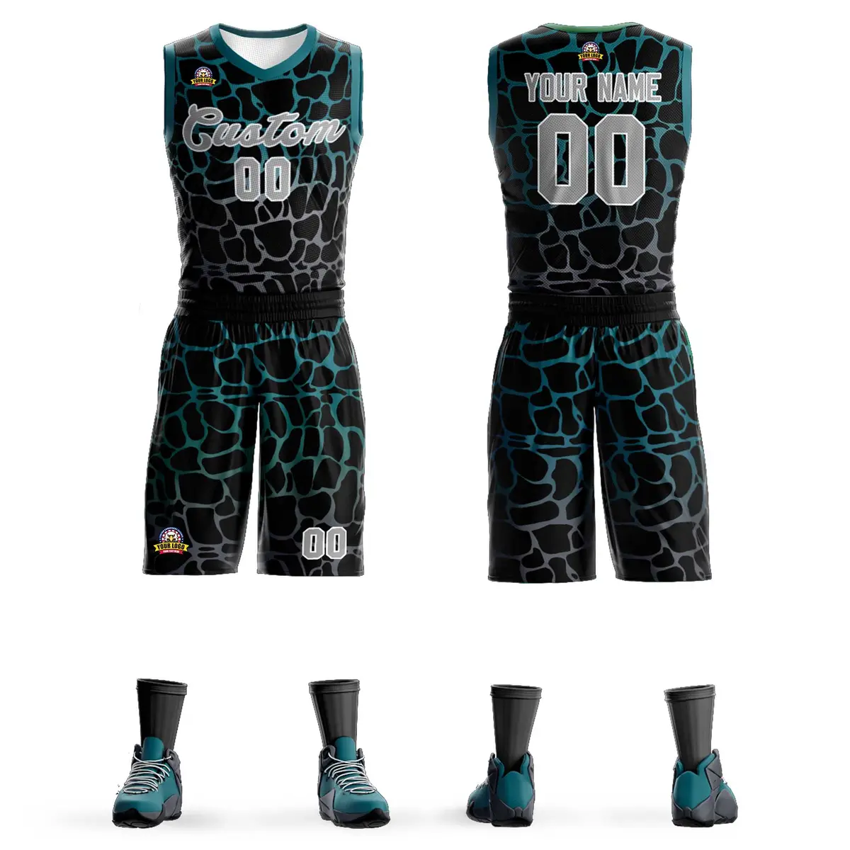 Black Midnight Green-Gray Spotted Graffiti Basketball Jersey