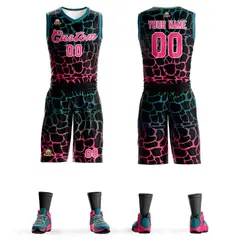 Black Midnight Green-Pink Spotted Graffiti Basketball Jersey 1
