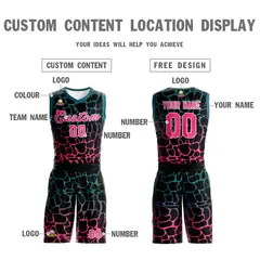 Black Midnight Green-Pink Spotted Graffiti Basketball Jersey 3