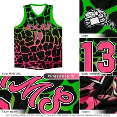 Black Midnight Green-Pink Spotted Graffiti Basketball Jersey 5