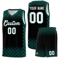 Black Midnight Green Plaid Pattern Basketball Jersey Uniform 1