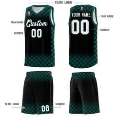 Black Midnight Green Plaid Pattern Basketball Jersey Uniform 5