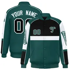 Black Midnight Green Raglan Sleeves Varsity Letterman Jacket