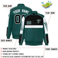 Black Midnight Green Raglan Sleeves Varsity Letterman Jacket 2