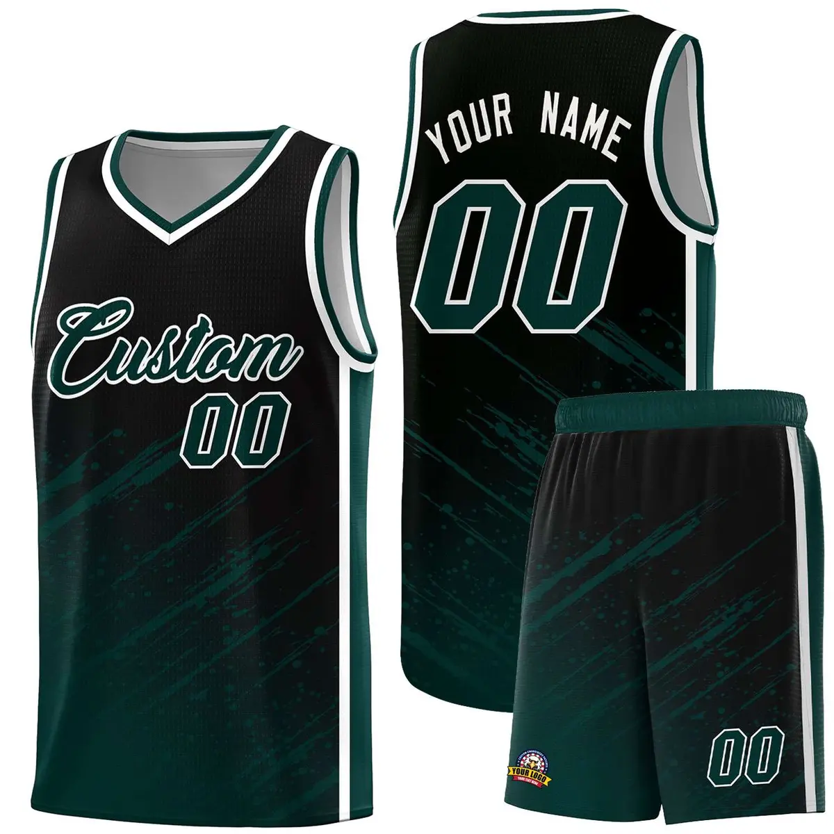 Black Midnight Green Splash Basketball Uniforms for Training