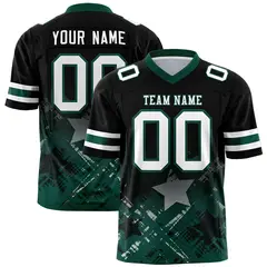 Black Midnight Green Star Gradient Flag Football Jersey 1