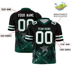 Black Midnight Green Star Gradient Flag Football Jersey 2