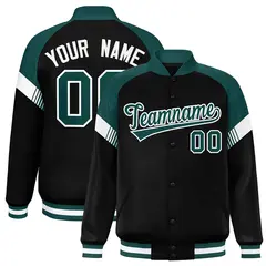 Black Midnight Green-White Color Block Varsity Letterman Jacket 1