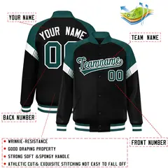 Black Midnight Green-White Color Block Varsity Letterman Jacket 2