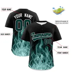 Black Midnight Green White Flame Graffiti Baseball Jersey 2