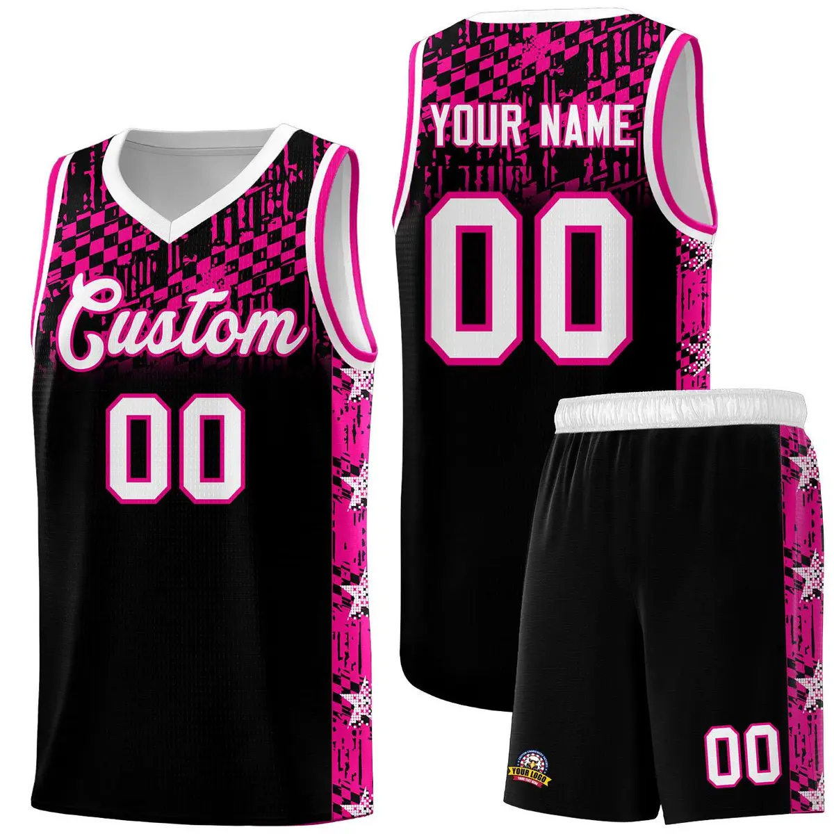 Black Mosaic Stars Pattern Basketball Jersey