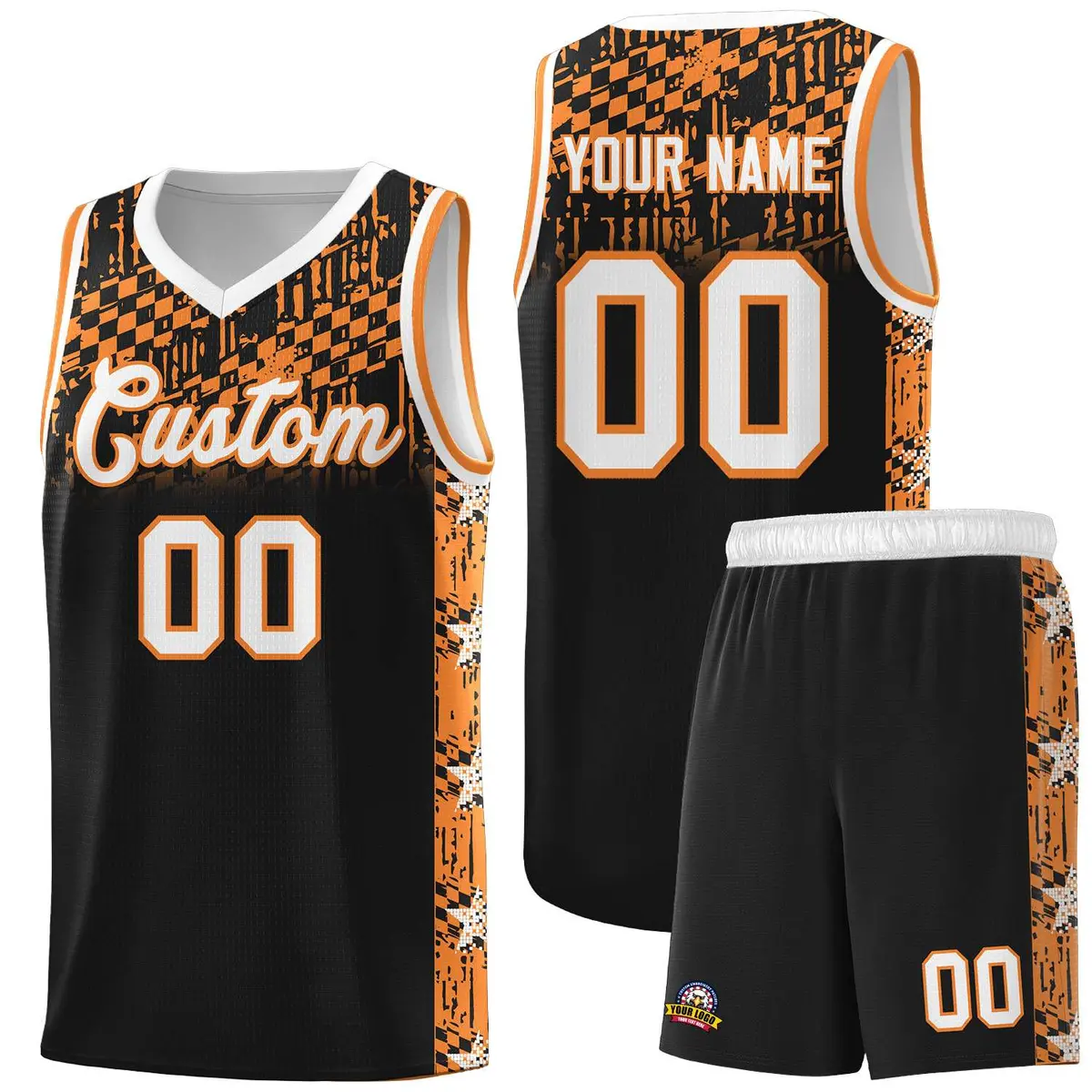 Black Mosaic Stars Pattern Basketball Jersey