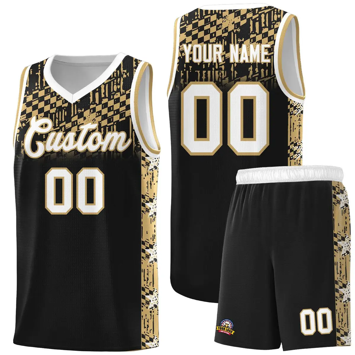 Black Mosaic Stars Pattern Basketball Jersey