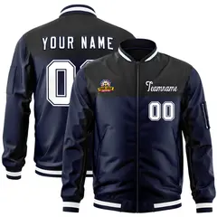 Black Navy Color Block Letterman Varsity Full-Zip Jacket
