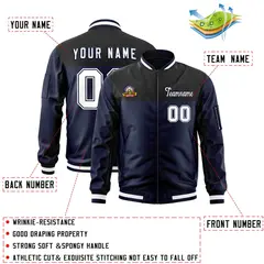 Black Navy Color Block Letterman Varsity Full-Zip Jacket 2