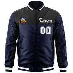 Black Navy Color Block Letterman Varsity Full-Zip Jacket 3