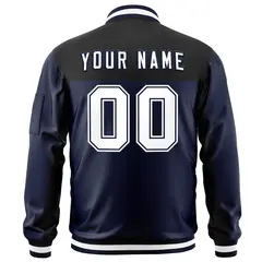 Black Navy Color Block Letterman Varsity Full-Zip Jacket 4