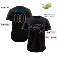Black Navy-Orange Classic Style Baseball Jersey 2