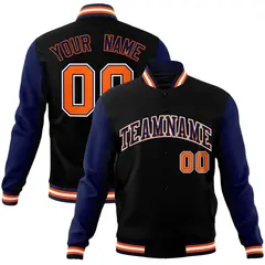 Black Navy-Orange Raglan Varsity Full-Snap Letterman Jacket 1