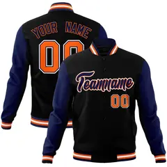 Black Navy-Orange Raglan Varsity Full-Snap Letterman Jacket 1