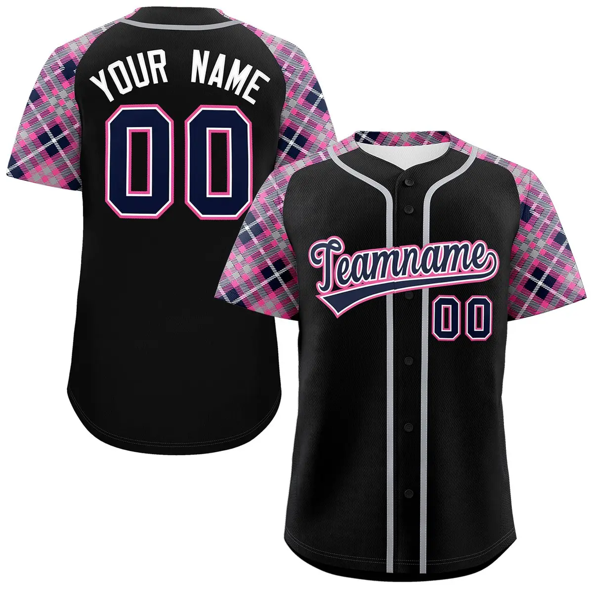 Black Navy Pink Raglan Sleeves Authentic Baseball Jersey
