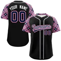 Black Navy Pink Raglan Sleeves Authentic Baseball Jersey 1