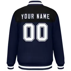 Black Navy-White Color Block Full-Snap Varsity Letterman Jacket 4