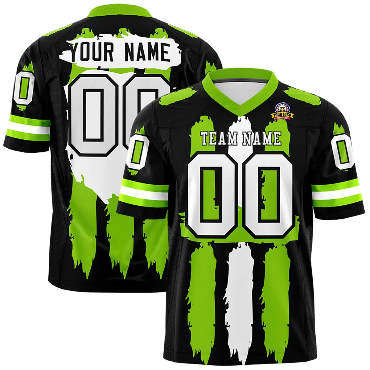 Black Neon Green and White Graffiti Flag Football Jersey