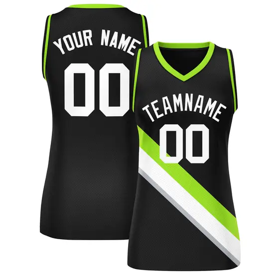 Women's Black Neon Green-Black Slash Mesh Basketball Jersey