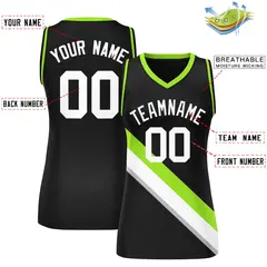 Women's Black Neon Green-Black Slash Mesh Basketball Jersey 2