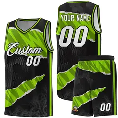Black Neon Green-Black Tear Graffiti Basketball Jersey 1