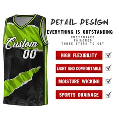 Black Neon Green-Black Tear Graffiti Basketball Jersey 2