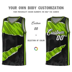 Black Neon Green-Black Tear Graffiti Basketball Jersey 3