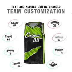 Black Neon Green-Black Tear Graffiti Basketball Jersey 4
