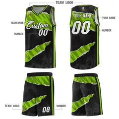 Black Neon Green-Black Tear Graffiti Basketball Jersey 5